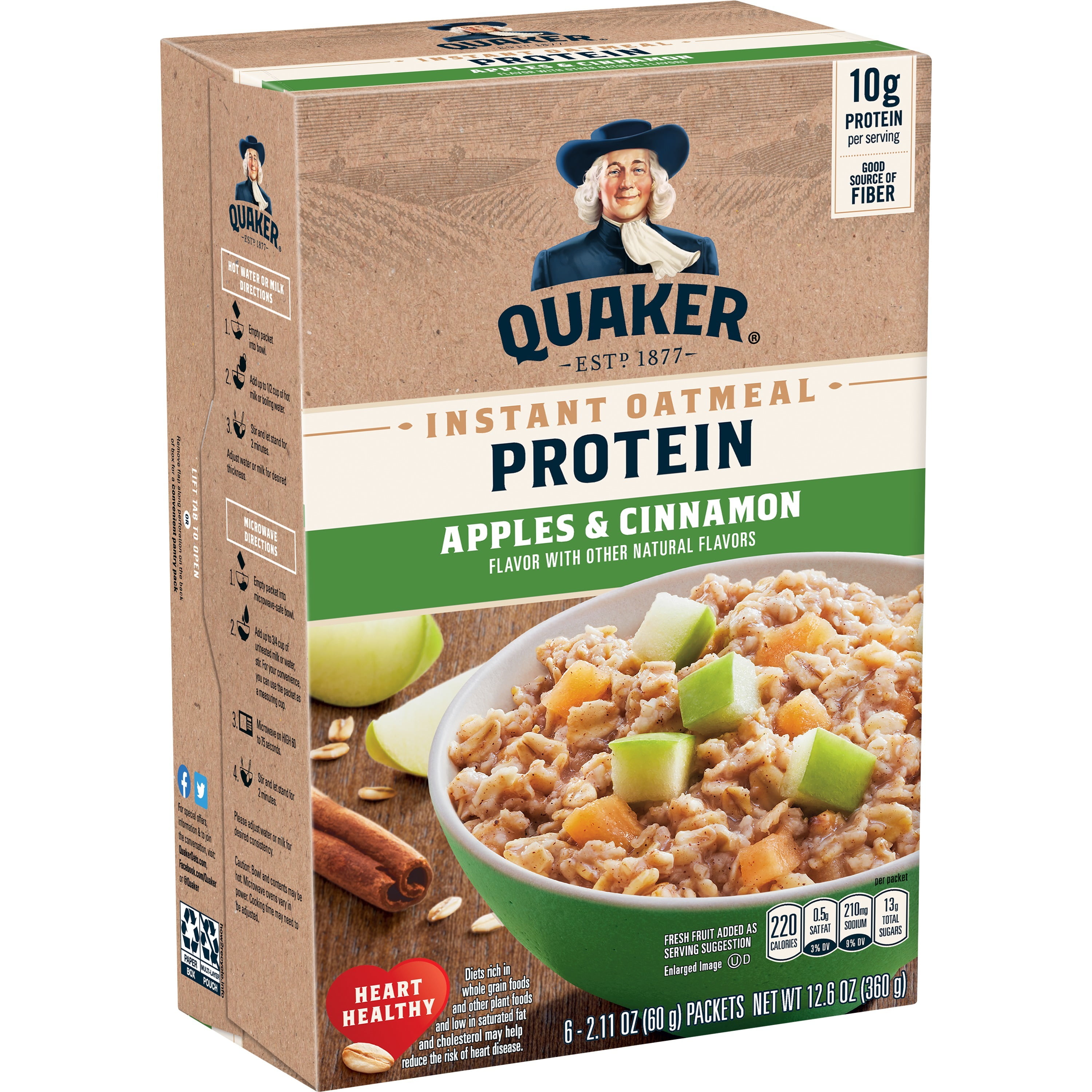 Quaker Protein Instant Oatmeal Apples Cinnamon 2 11 Oz Packets 6 