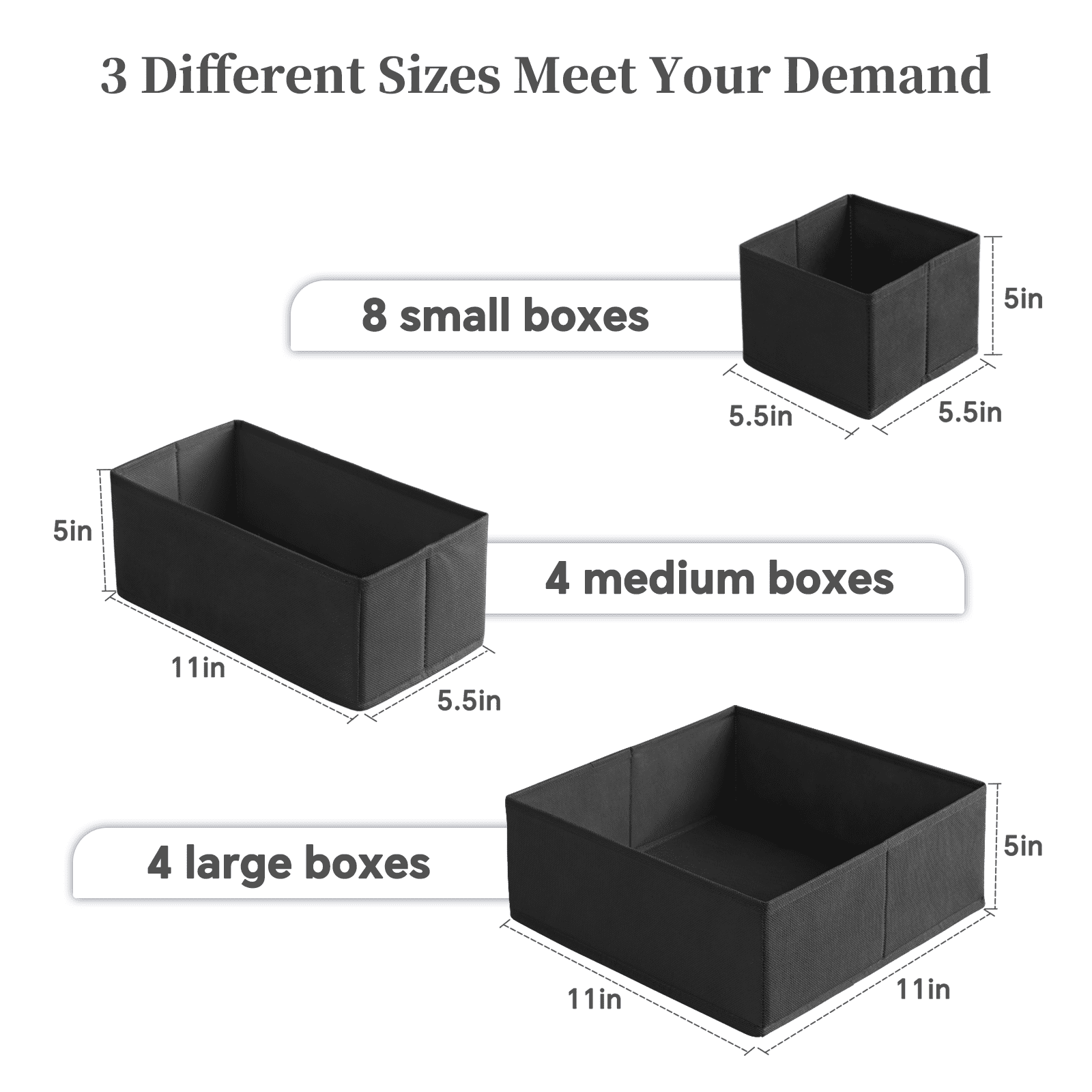 Criusia Drawer Organizer Clothes, Foldable Closet Organization and Storage for Nursery, Bedroom, Black