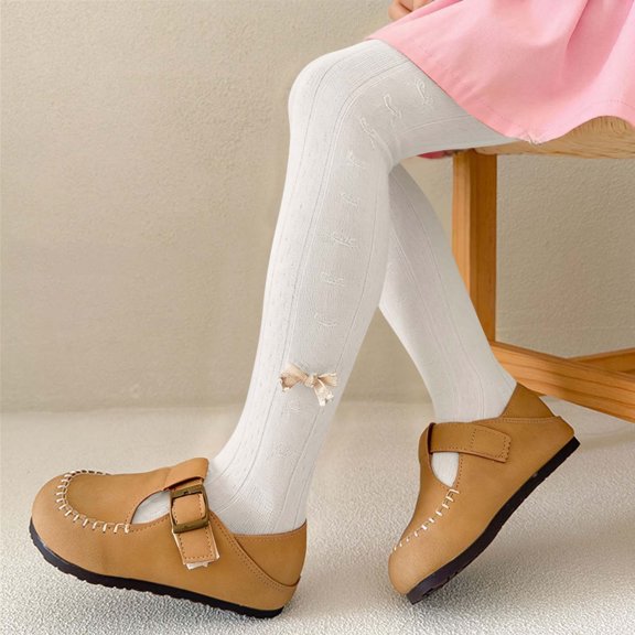Gamivast Girls Gray Ribbed Tights Bow Accent Soft Stretch Footed Stockings Full Length Knit Pantyhose for Dress Casual School Outfits