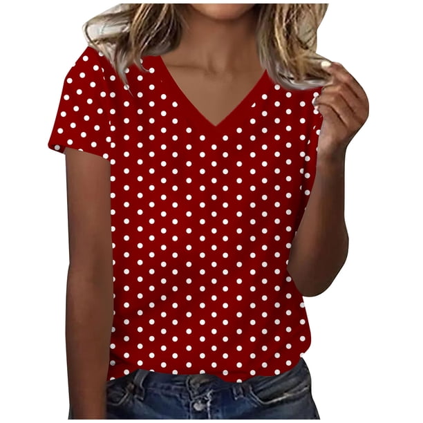 Camisetas Casuales de las Mujeres Impresas de Manga Corta con Cuello en V Blusa de Moda Cómoda para el Uso Diario Casual