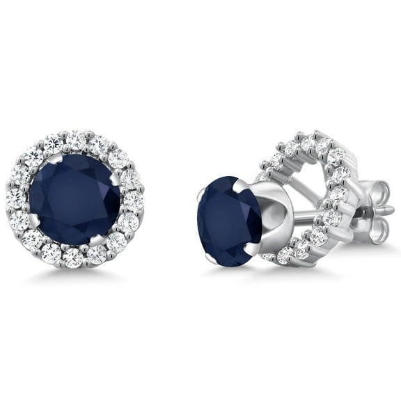 Gem Stone King 925 Sterling Silver Blue Sapphire Removable Jacket Stud Halo Earrings for Women (2.20 Cttw, Gemstone Birthstone, Round Cut 6MM)