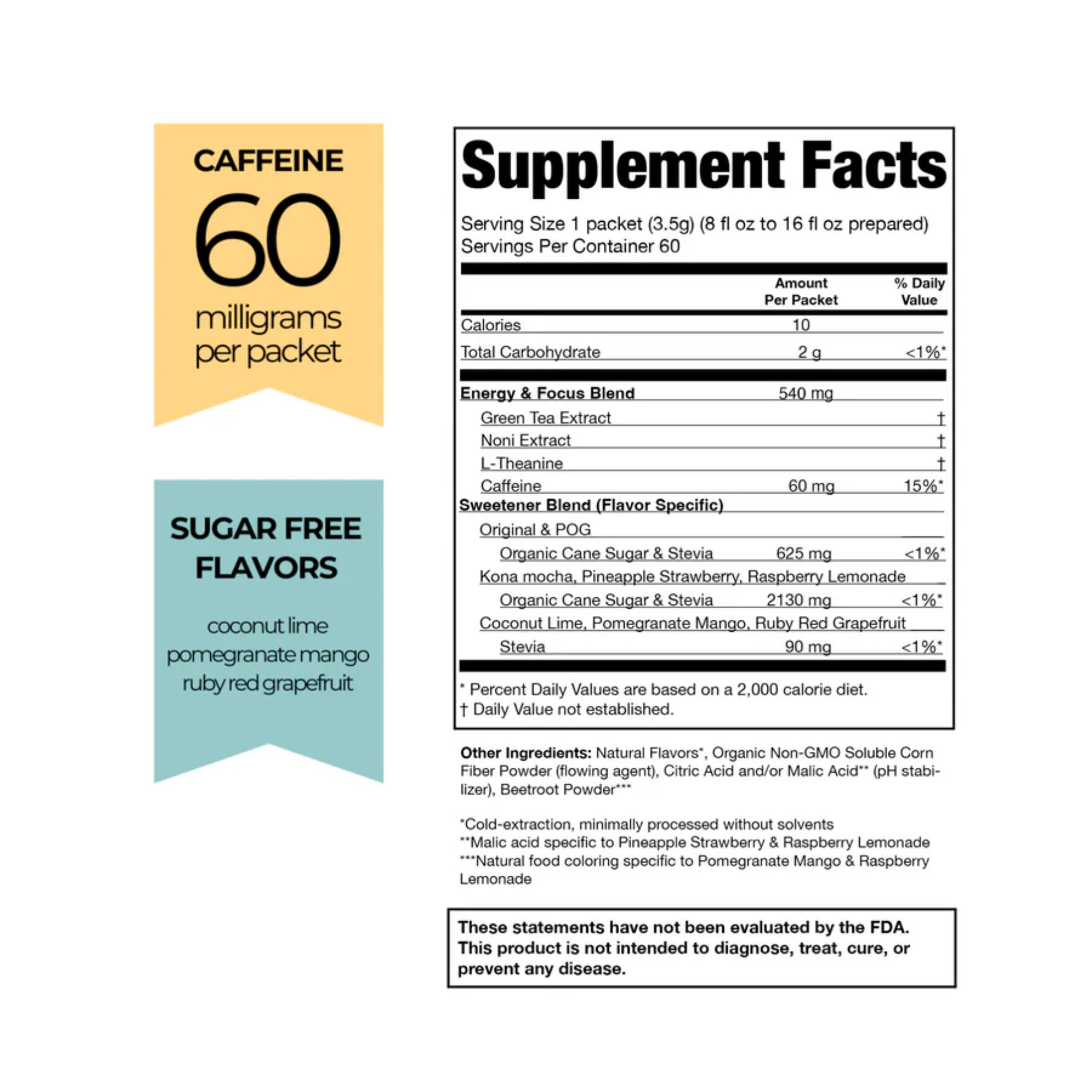 Green Tea Hawaii Coconut Lime Flavor Tea Powder Noni Juice for Weight Loss - 60 Packets