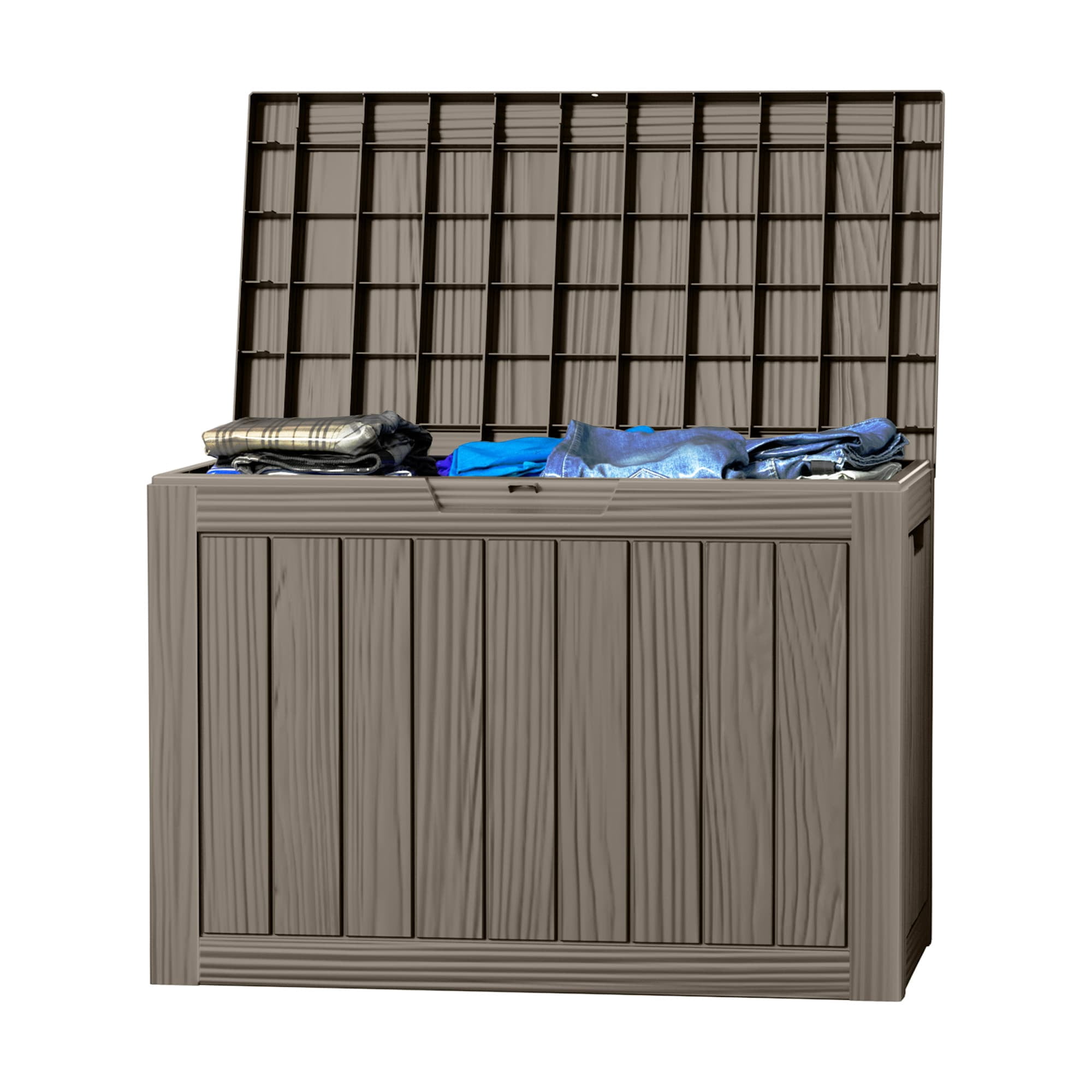 MAYEERTY 45 Gallon Outdoor Deck Box, Large Capacity Storage Box for Patio Furniture Cushions, Pillow with Wheels, Light Brown