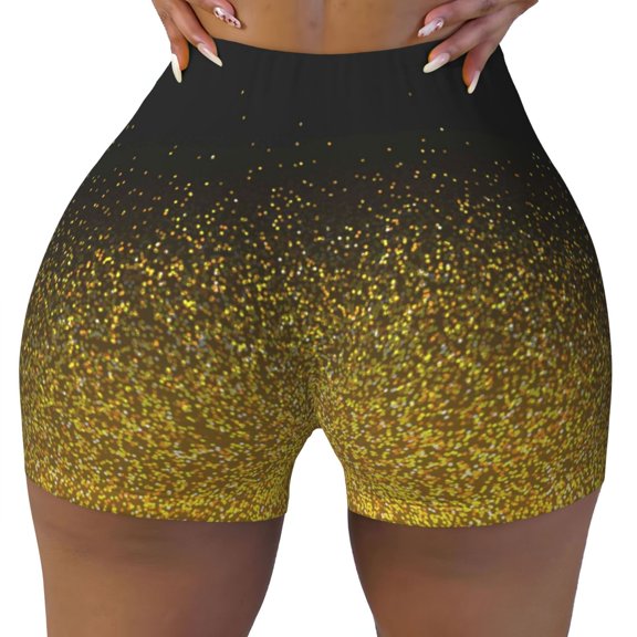 Naloa Gold Glitter Gradient Biker Shorts for Women Seamless Scrunch Short Women’s Yoga Shorts for Gym Running Sport Shorts - Small