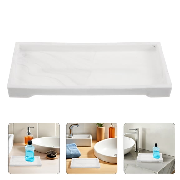 Milisten White Silicone Bathroom Organizer Tray with Marble Pattern for Vanity Countertop