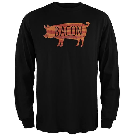Bacon Pig Silhouette Black Adult Long Sleeve T-Shirt - Large