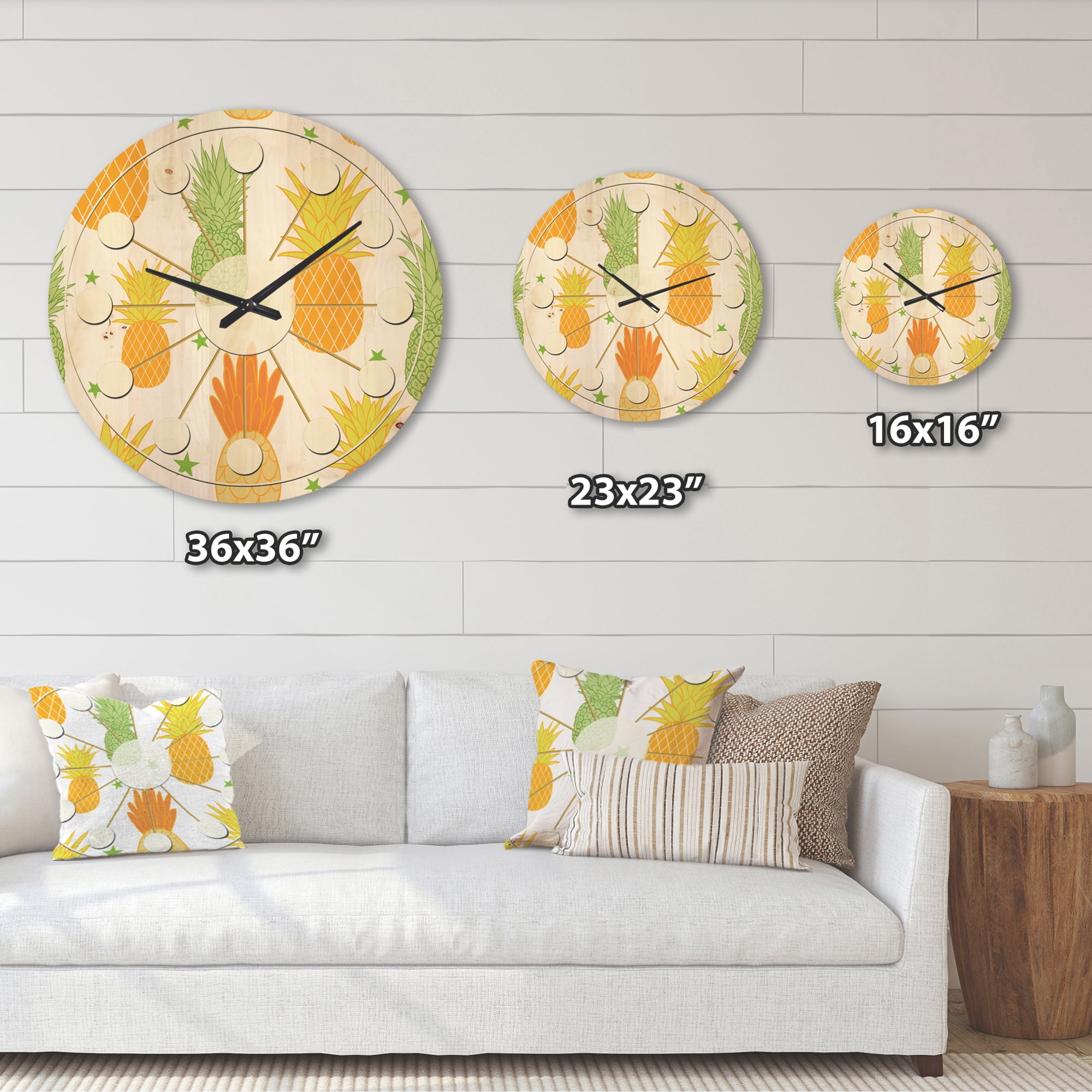 Designart 'Pineapple Summer Bliss Retro II' Mid-Century Modern Wood Wall Clock