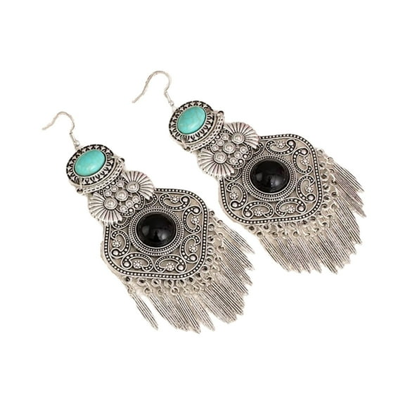 Zeiwohndc Ethnic Alloy Dangle Earrings Vintage Turquoise Stone Embellished Bohemian