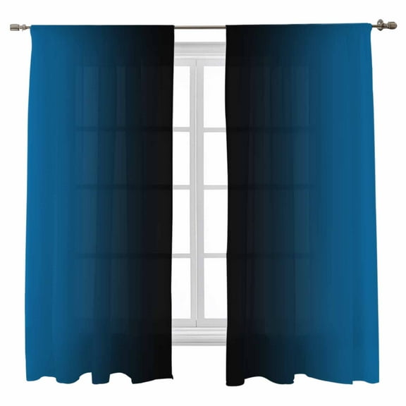 Sheer Curtains 72 inches Long, Blue and Black Gradient Light Filtering Sheer Window Curtains Rod Pocket Voile Drapes for Bedroom Living Room, 52"W x 72"L 2 Panels