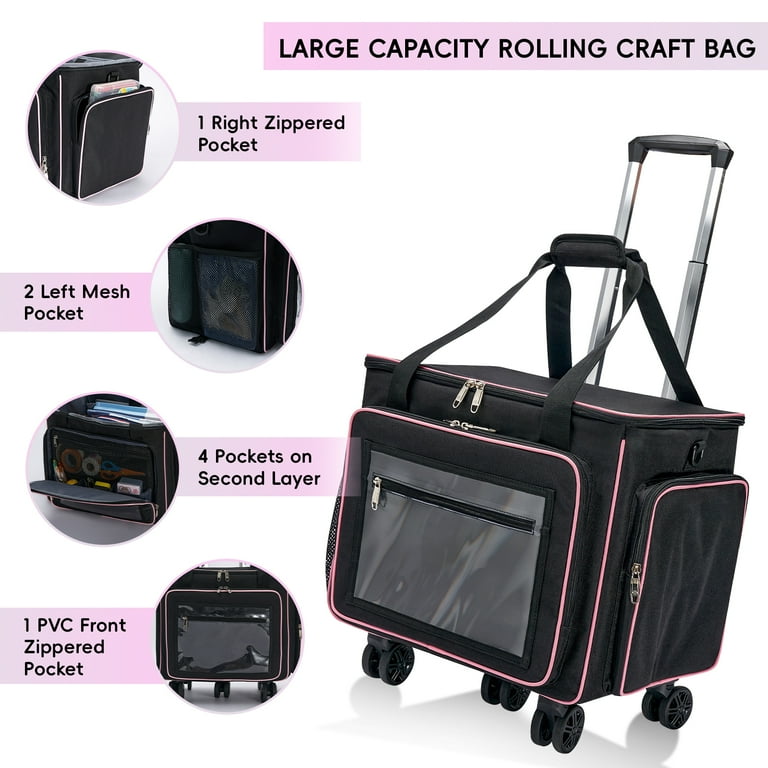 GMAK Rolling Scrapbook Tote With Detachable Dolly - Multi-Pocket Craft Organizer For Teachers & Artists