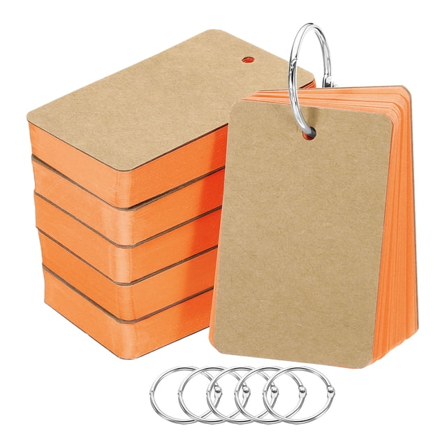 Unique Bargains 3.5' x 2' Blank Flash Cards with Rings Study Cards Index Cards Note Card Pre Hole Punched, Orange 300 Pack