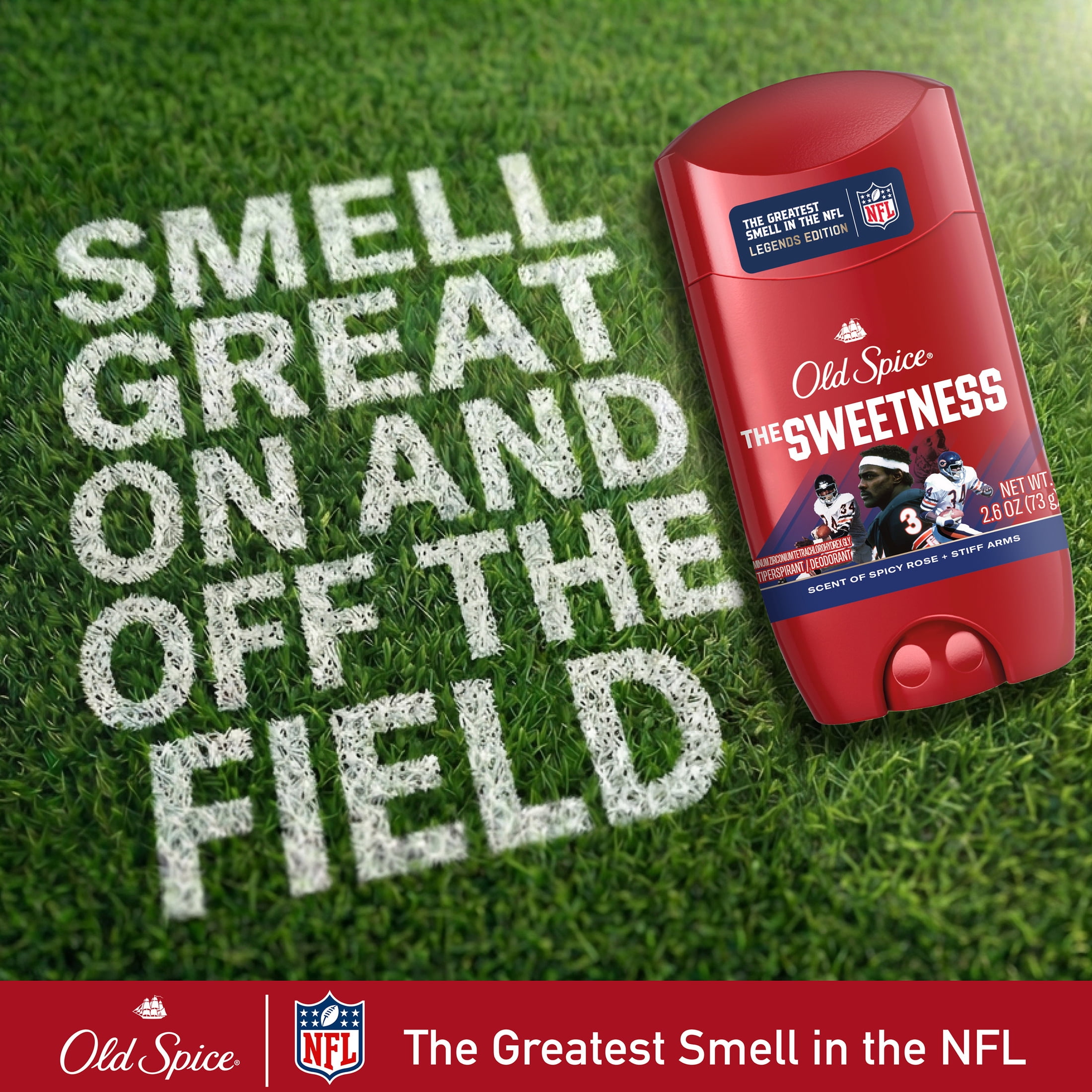 Old Spice Deodorant for Men, Antiperspirant, NFL Collection, Walter Payton, Scent of Spicy Rose + Stiff Arms, 2.6 oz