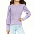 thumbnail image 5 of Yourumao Girls Ribbed Knit Tops for 5-14 Years Cute Puffed Long Sleeve Shirts Stretch Long Sleeve Blouses Solid Spring Tees, 5 of 7