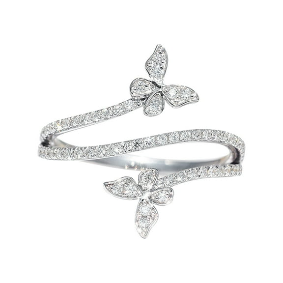 VBARHMQRT Heart Ring Double Butterfly Ring Silver Zircon Diamond Wedding Engagement Ring Gift Jewelry for Women Butterfly Shape Rhinestone Ring Size 6 10 Promise Rings for Her Moissanite Heart