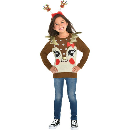 Amscan Reindeer Ugly Christmas Sweater for Kids, Christmas Costume, Holiday Apparel,
