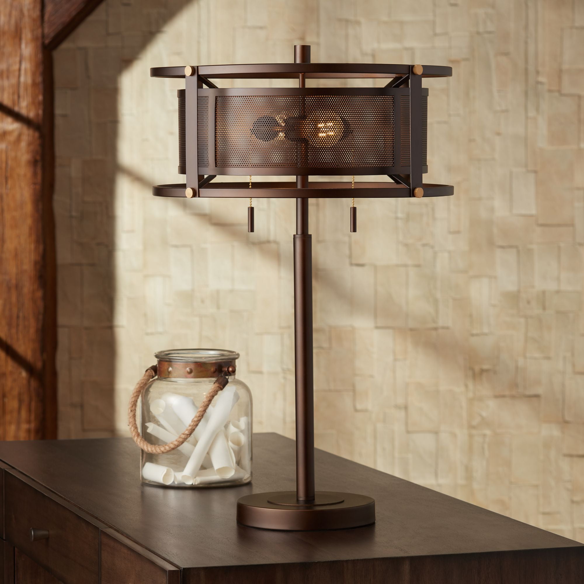 Franklin Iron Works Industrial Table Lamp Bronze Metal ...