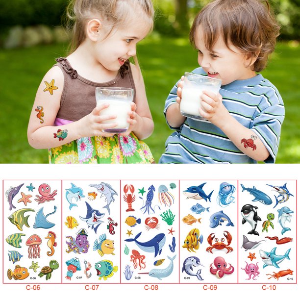 3D impermeable tatuaje vida marina cuerpo tatuaje pegatina colorido para hombres mujeres niños Likrtyny Libre de BPA