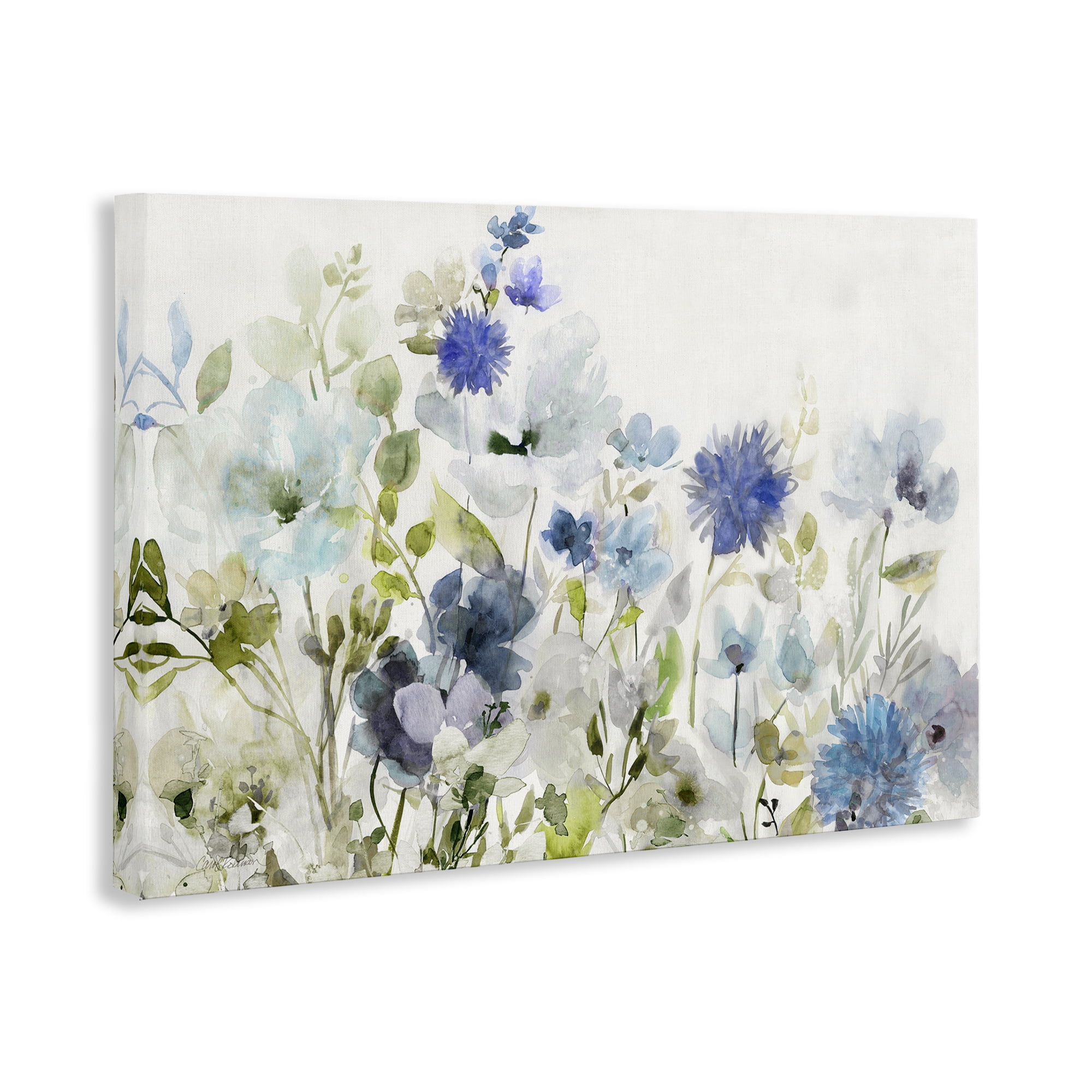 Stupell Industries Blue Opaque Flower Layers Plants & Flowers Painting Wrapped Canvas Art Print Wall Art, 24 x 16