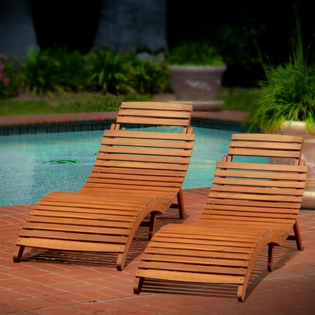 Molokini Wood Outdoor Chaise Lounge—Set of 2