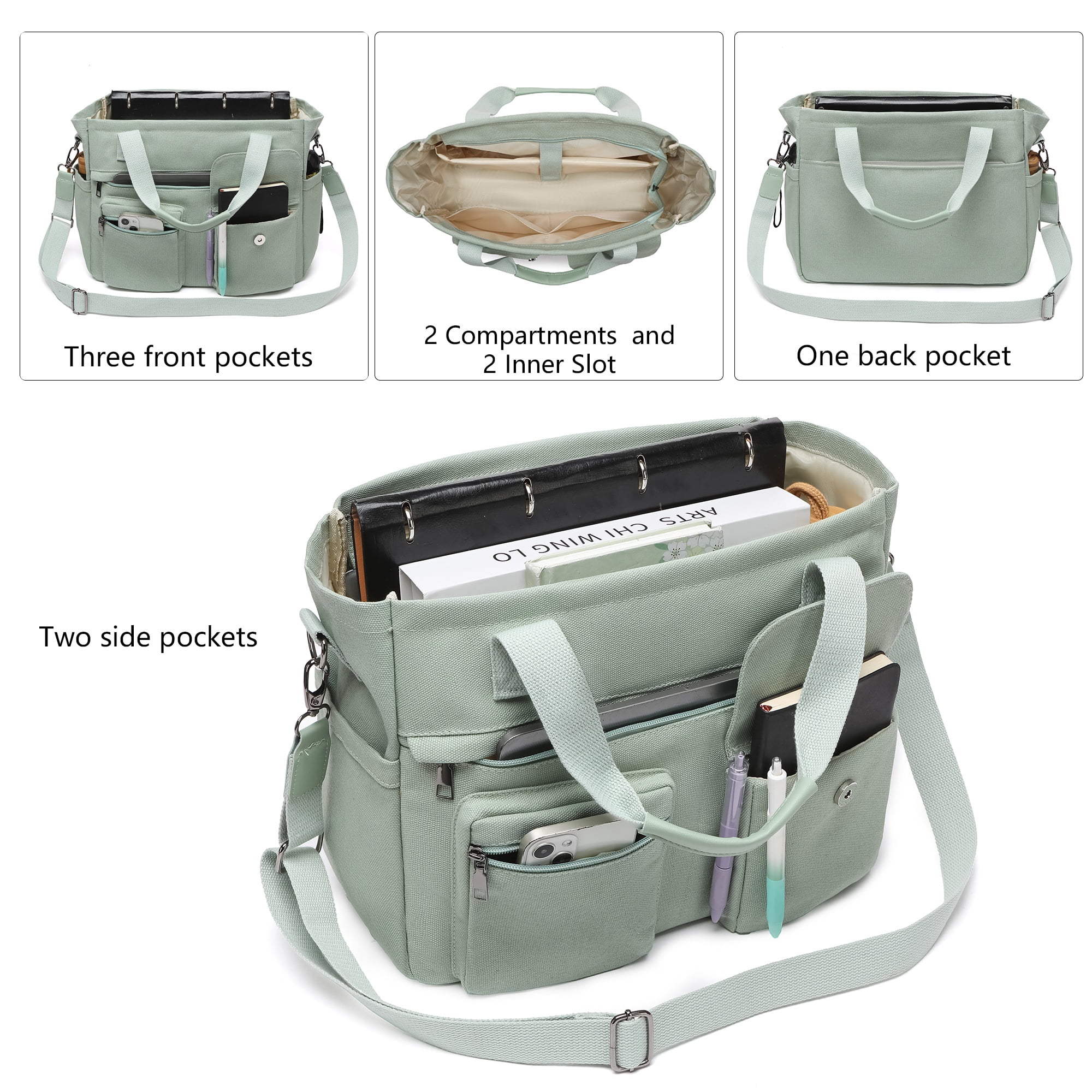 2pcs/set Large Canvas Tote Bag for Women, Laptop Work Bags Crossbody Shoulder Hobo Messenger Handbag Purse Travel Gym Totes