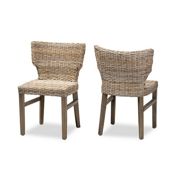 Baxton Studio Bohemian Mahogany Wood Dining Chairs, Graywashed/Brown (Set of 2)