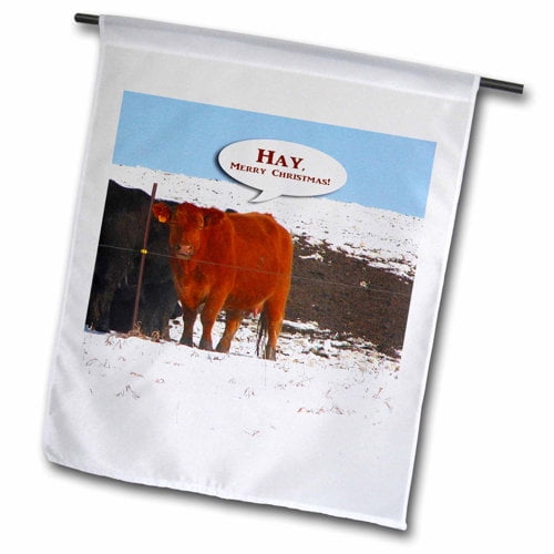 3dRose, Cows, Hay Merry Chrstmas, 18 x 27 inch Garden Flag