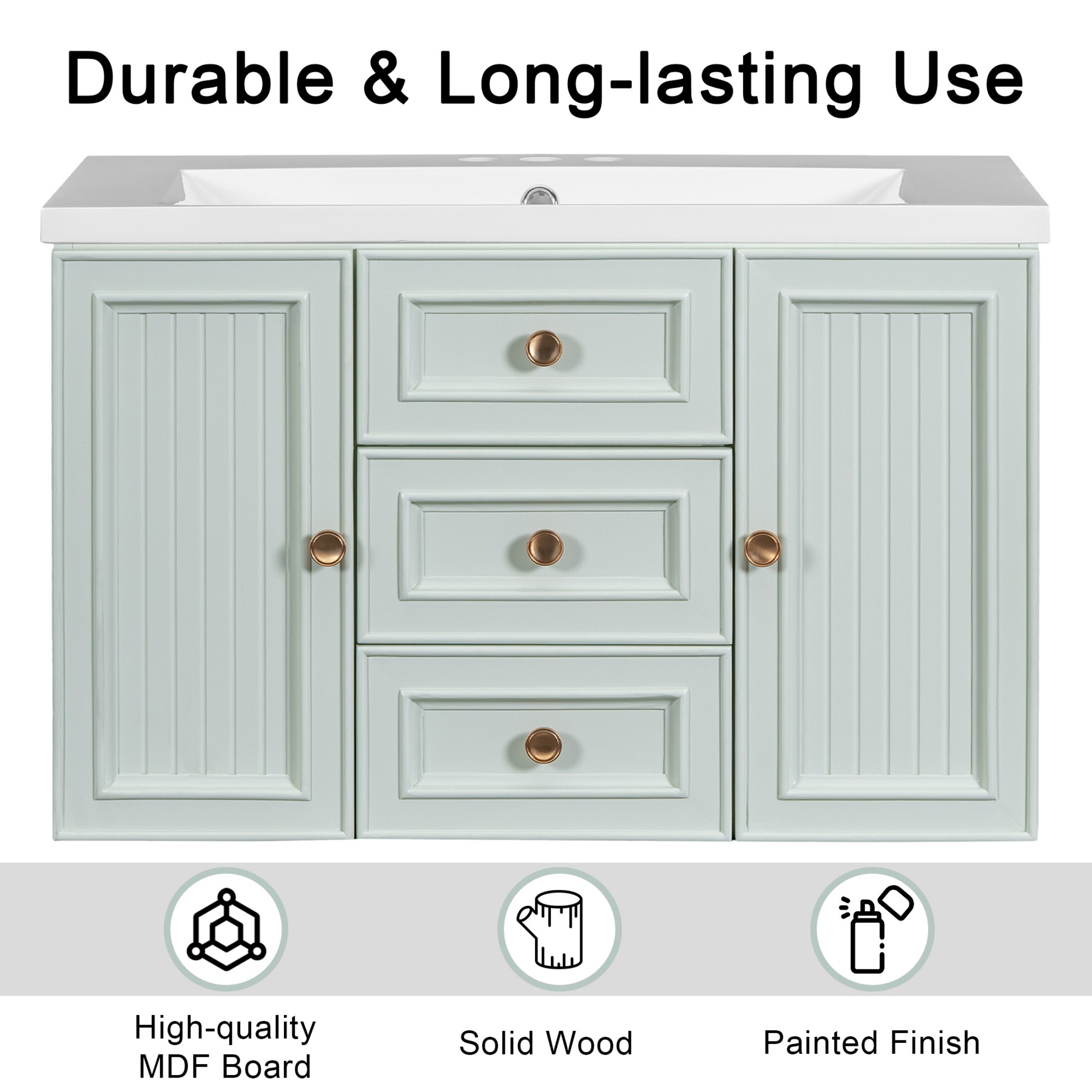 AENKYO 30'' Wall Mounted Bathroom Vanity with Sink, Simple Floating Vanity Cabinet with Drawers, Green