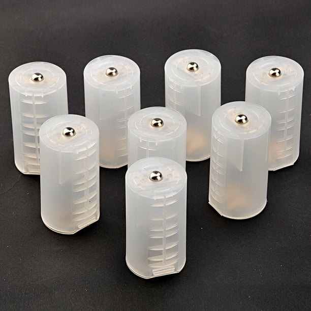 8pcs Tamaño portátil AA a tamaño D Adaptadores de batería Cajones de convertidor (transparente)