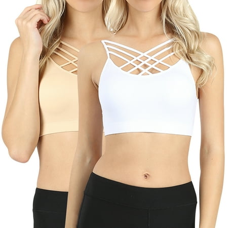 

Womens Comfort Seamless Crisscross Front Strappy Bralette Sports Bra Top with Removable Pads (S~3XL)