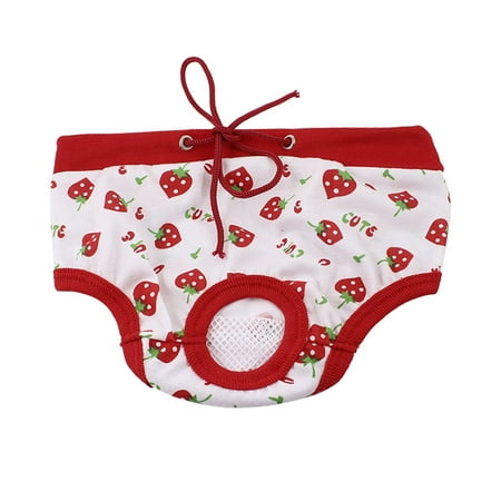 Unique Bargains Pet Dog Cat Strawberry Print Adjustable Waist Diaper Pants Panties Red White S