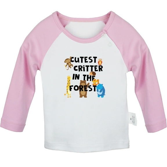 iDzn Cutest Critter In The Forest Funny T shirt For Baby, Newborn Babies T-shirts, Infant Tops, 0-24M Kids Graphic Tees Clothing (Long Pink Raglan T-shirt, 0-6 Months)