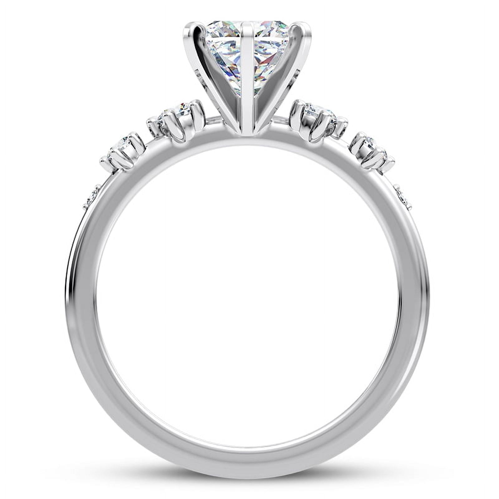 Veda Jewelry Solitaire Engagement Ring for Women - 1.58 Ct Cushion Cut Moissanite Pave Set Design - 14K White Gold Plated Wedding Jewelry - Designed for Memorable Moments