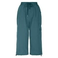 thumbnail image 4 of Sales Or Clearance Womens Casual Fashion Cargo Pants 2025 Summer Drawstring Elastic Waist Straight Cuff Leg Cropped Pant Solid Color Lightweight Comfy Trouser with Pocket, 4 of 8