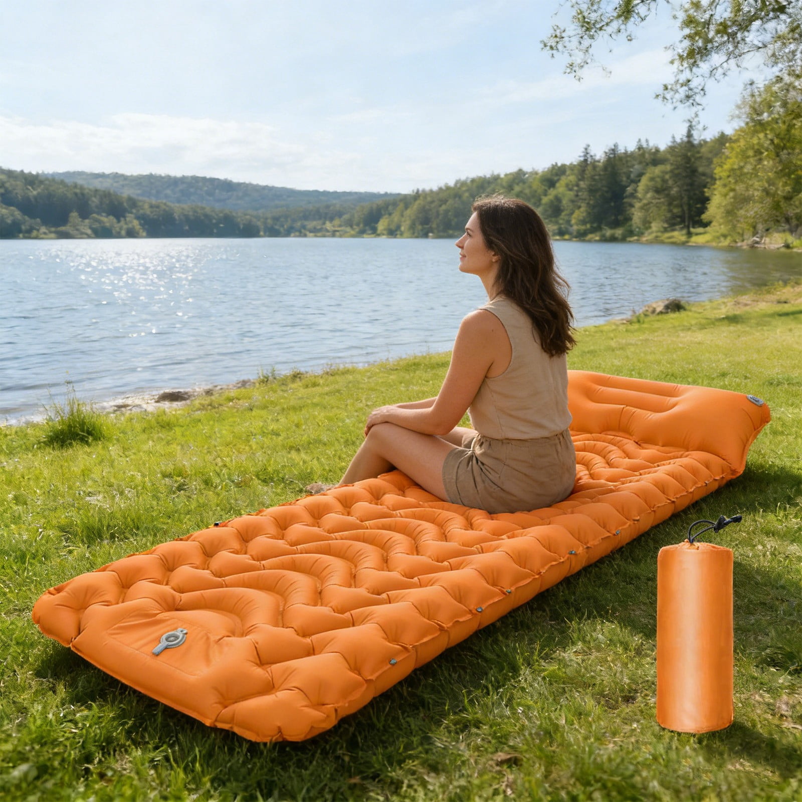 Meitianfacai Outdoor Inflatable Sleeping Pad, Step-On Air Mattress, Portable Camping Mat, Compact Travel Bed, Quick Inflation Design, Waterproof Picnic Mat For Parks And Beach
