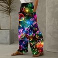 thumbnail image 4 of Bzhegqhd Women's Fashion Star Universe Print Straight Leg Retro Wide Trousers Loose Casual Pants, 4 of 5