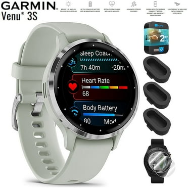 Garmin 010-02785-01 Venu 3S Health Fitness GPS Smartwatch Steel Bezel with Sage Gray Case 41mm Bundle with Dust Cover 3 Pack, 2-Pack Screen Protector and 2 YR CPS Enhanced Protection Pack