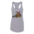 thumbnail image 3 of First We Still Your Heart Then Your Bed | Funny Neon Colorful Cat | Dean Russo Art Animal Lover Ladies Racerback Tank Top, Heather Grey, X-Large, 3 of 6