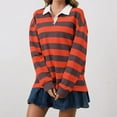 thumbnail image 5 of Women's T-Shirts Oversized Striped Sweatshirt Long Sleeve Rugby Collared Pullover Top Loose Fit Shirt Polyester Spandex Blend 1PC Top Size S-L Oversized Tshirts For Women, 5 of 5
