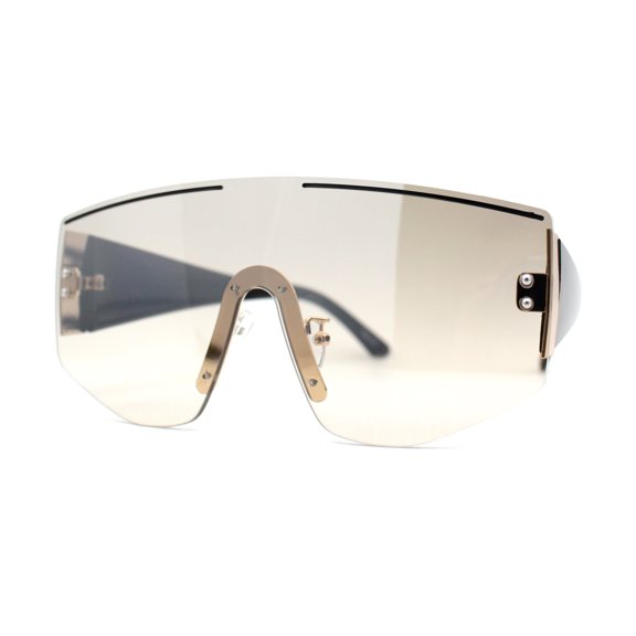 Rimless Oversize Shield Racer Diva Sunglasses Gold Black Clear Brown