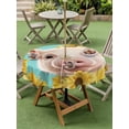 thumbnail image 3 of Outdoor Tablecloth with Umbrella Hole and Zipper, Sunflowers Pig Round Table Cloth 54 Inch Waterproof Tablecloth, Farmhouse Pastoral Cute Piggy Floral Picnic Table Cover for Patio Camping, 3 of 7