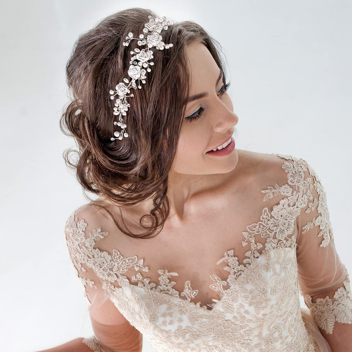 Elegant 7Cm White Pearl Big Flower Wedding Bridal Flower Girl Crystal Hair Comb 