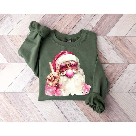 Christmas Bubble Gum Sweatshirt, Santa Blowing Bubble Shirt, Pink Christmas Santa Shirt, Retro Christmas Shirt, Santa Bubble Gum Sweatshirt