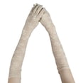 thumbnail image 4 of Xijirk Solid Extra Long Floral Lace Opera Gloves Sheer See Through Elbow Length Stretch Full Finger Wedding Bridal Prom Sun Protection Vintage formal Party Decorative Gloves Beige,One Size, 4 of 4