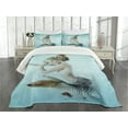 thumbnail image 3 of Ambesonne Aqua Blue Quilted Bedspread Set 3 Pcs, Mythologic Mermaid, Queen Size, Seafoam Beige and Brown, 3 of 5
