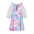 thumbnail image 4 of Elegante mujer casual cremallera cuello impresión blusa encaje manga corta camiseta verano Tops OAVQHLG3B Store  lin121212, 4 of 5