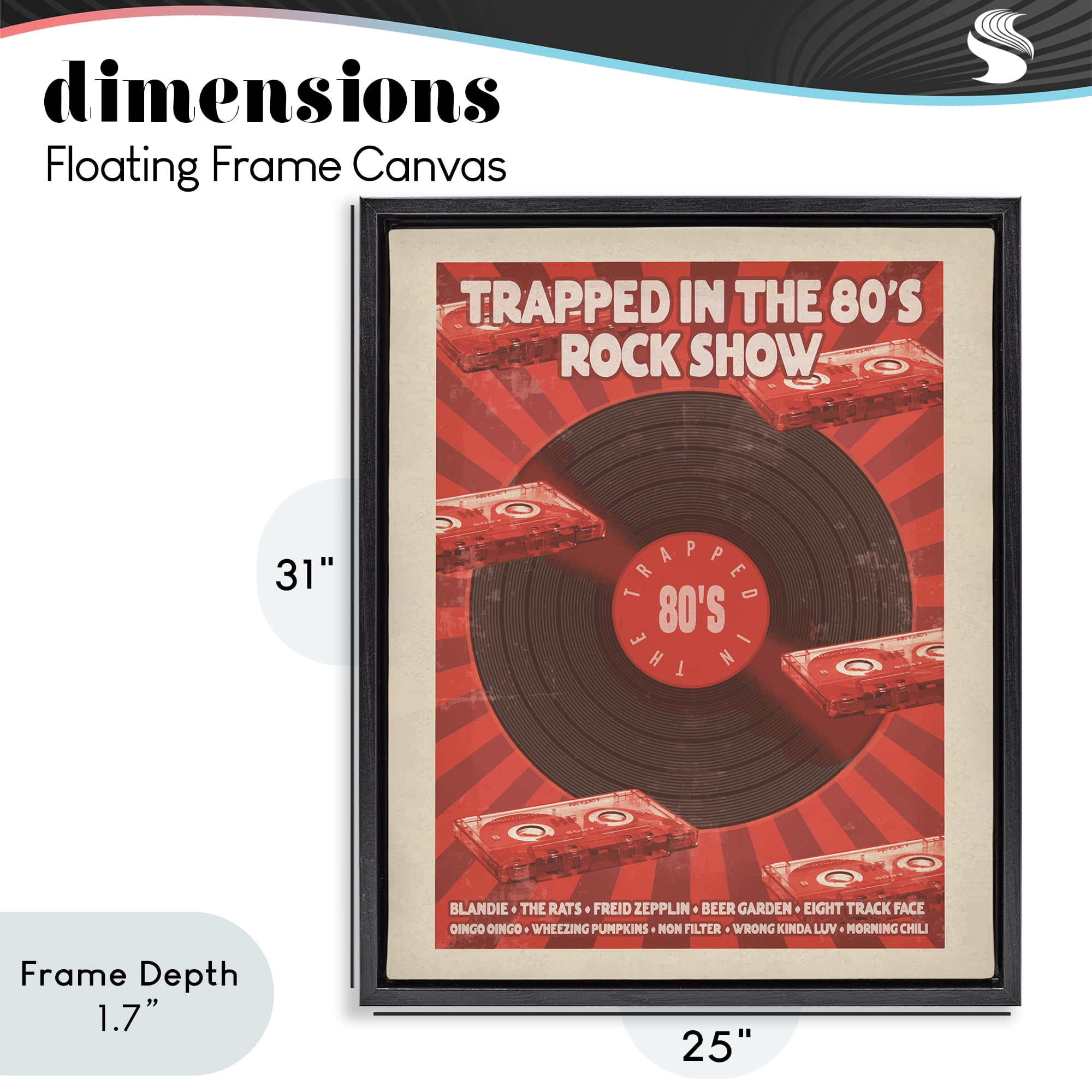 Stupell Industries Trapped in 80s Rock Show Black Framed Floater Canvas Wall Art, design by Old Red Truck