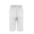 thumbnail image 6 of Wyobmus Womens Cotton Linen Shorts Summer Knee Length Bermuda Shorts Elastic Waist Straight Fit Shorts Side Slit Button Decor Long Shorts B-White, 6 of 6