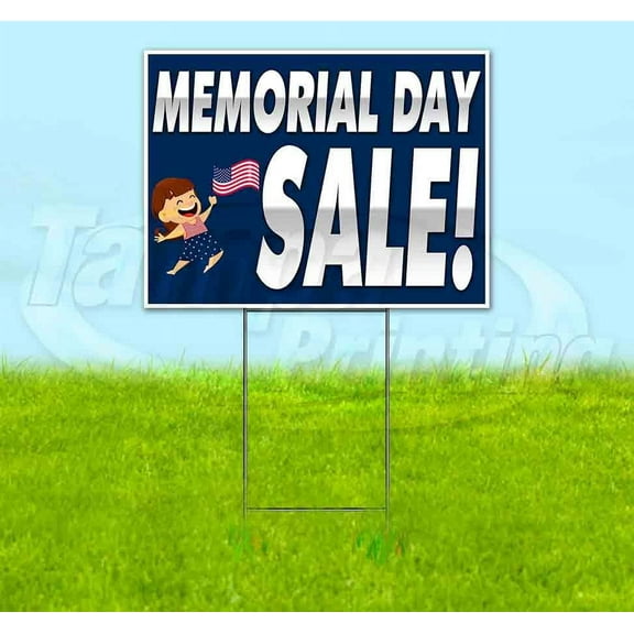 Memorial Day Sale (18" x 24") Yard Sign, Includes Metal Step Stake