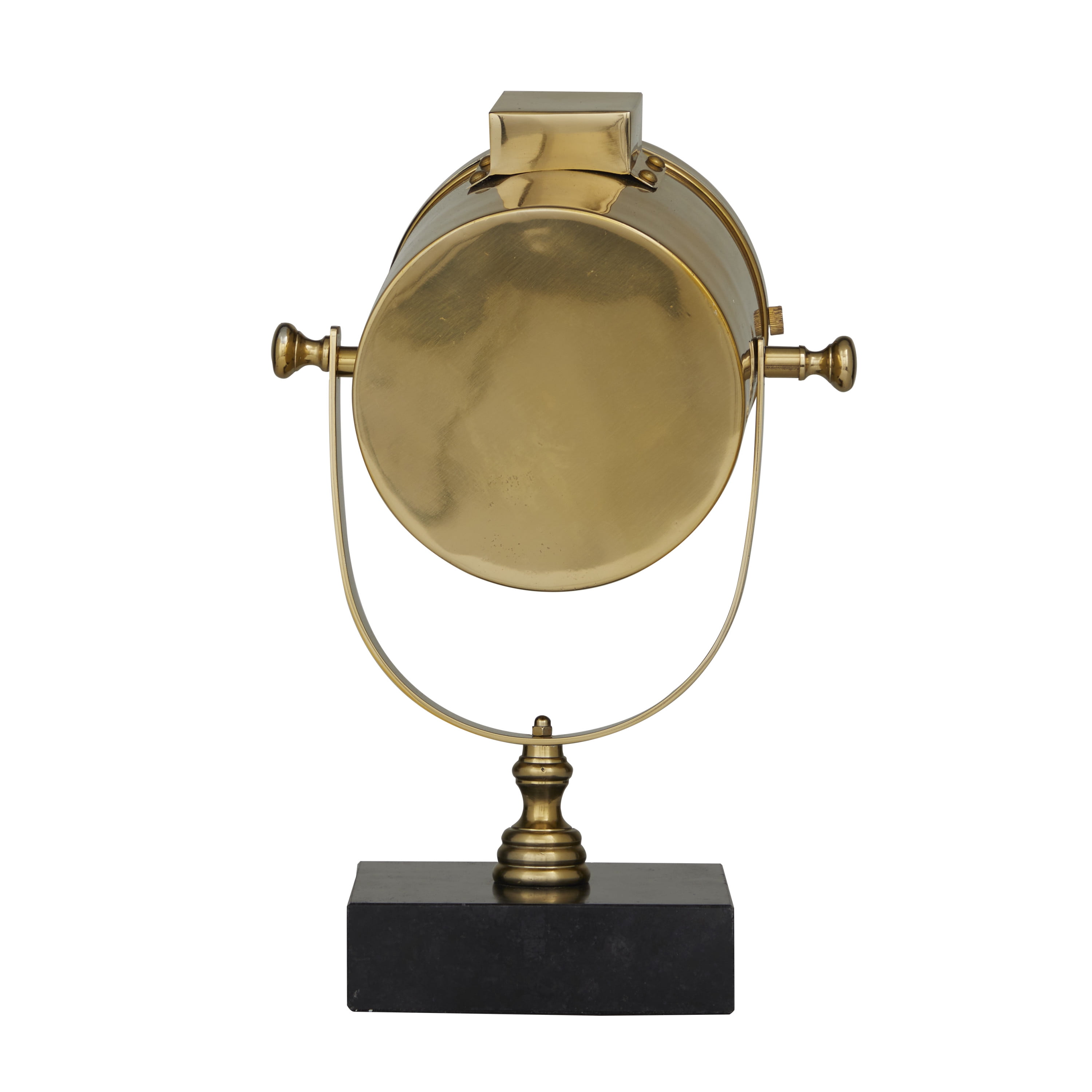 DecMode Stainless Steel Vintage Spotlight Design with Swivel Mechanism Table Clock 9"W x 14"H, Black Face and Base Finish with Brass Gold Frame