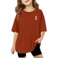 thumbnail image 5 of LUOGENLI Girls' Solid Shirts Letter Print Casual Short Sleeve Tops Comfortable Tee Shirts for Teen Toddler Brick Red Size 13-14 Years, 5 of 8